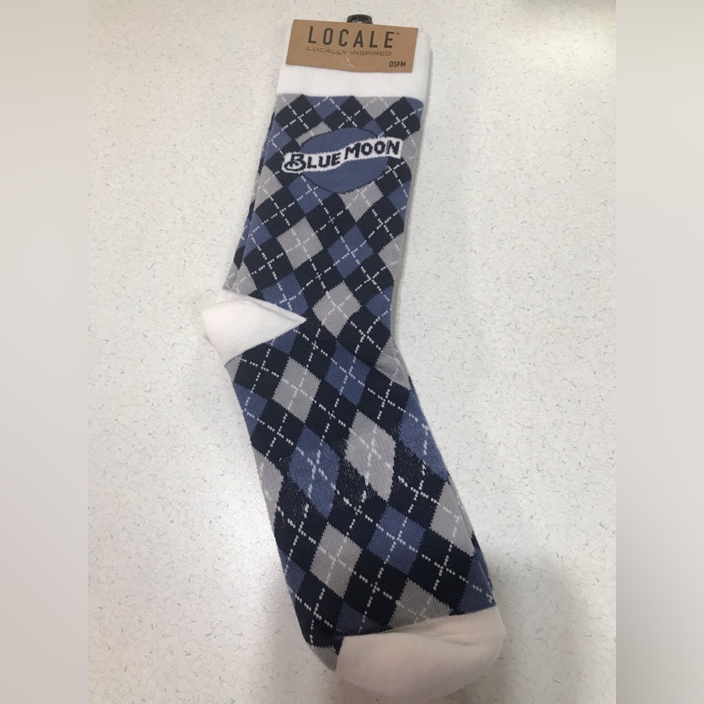 NWT Locale Blue Moon Beer Socks Blue OSFM Argyle Collectible